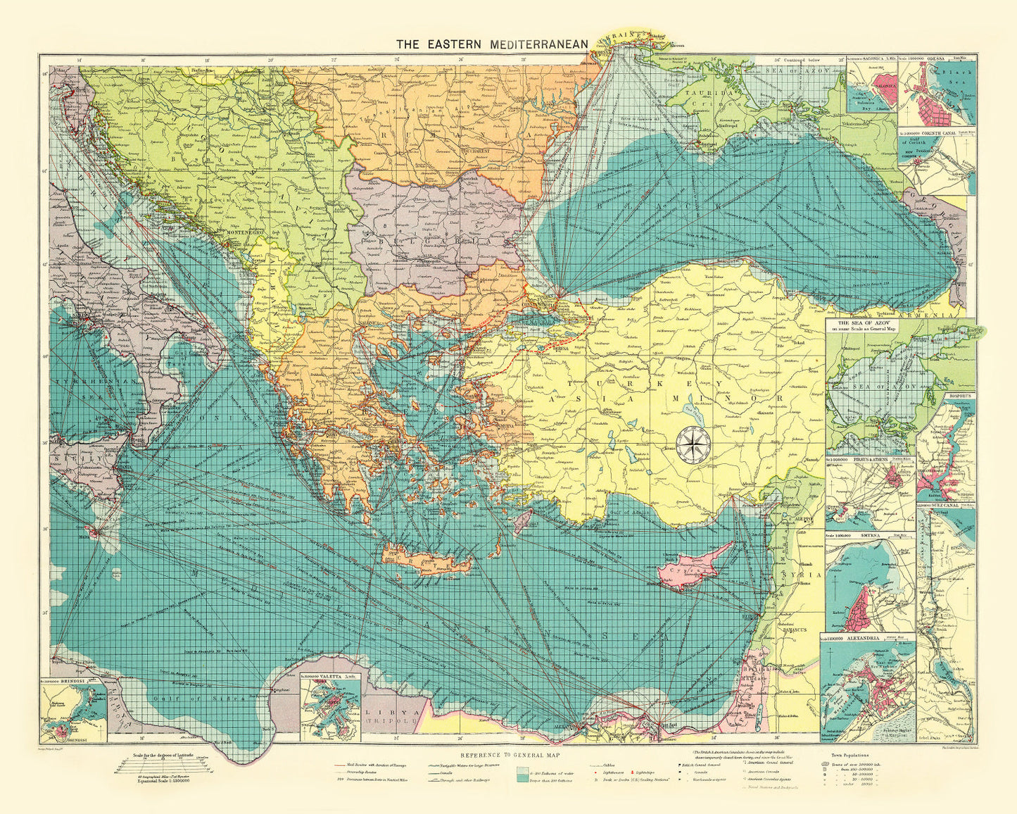 Vintage Map of the Eastern Mediterranean Sea, 1922