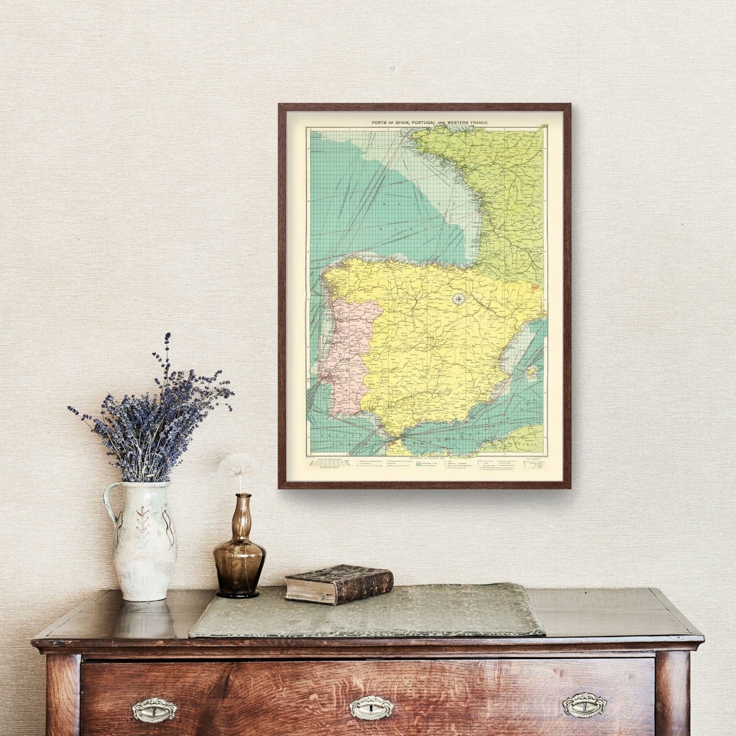 Vintage Map of the Ports of Spain & Portugal, 1922
