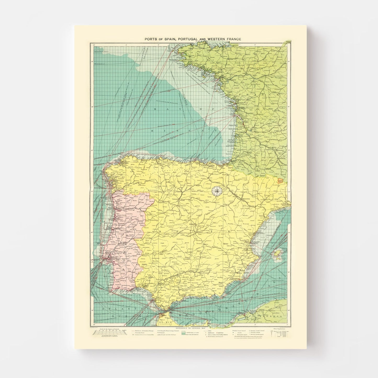 Vintage Map of the Ports of Spain & Portugal, 1922