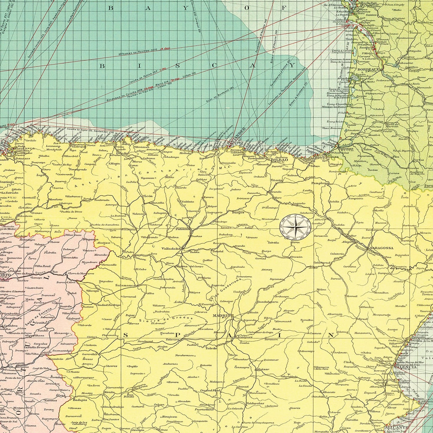 Vintage Map of the Ports of Spain & Portugal, 1922