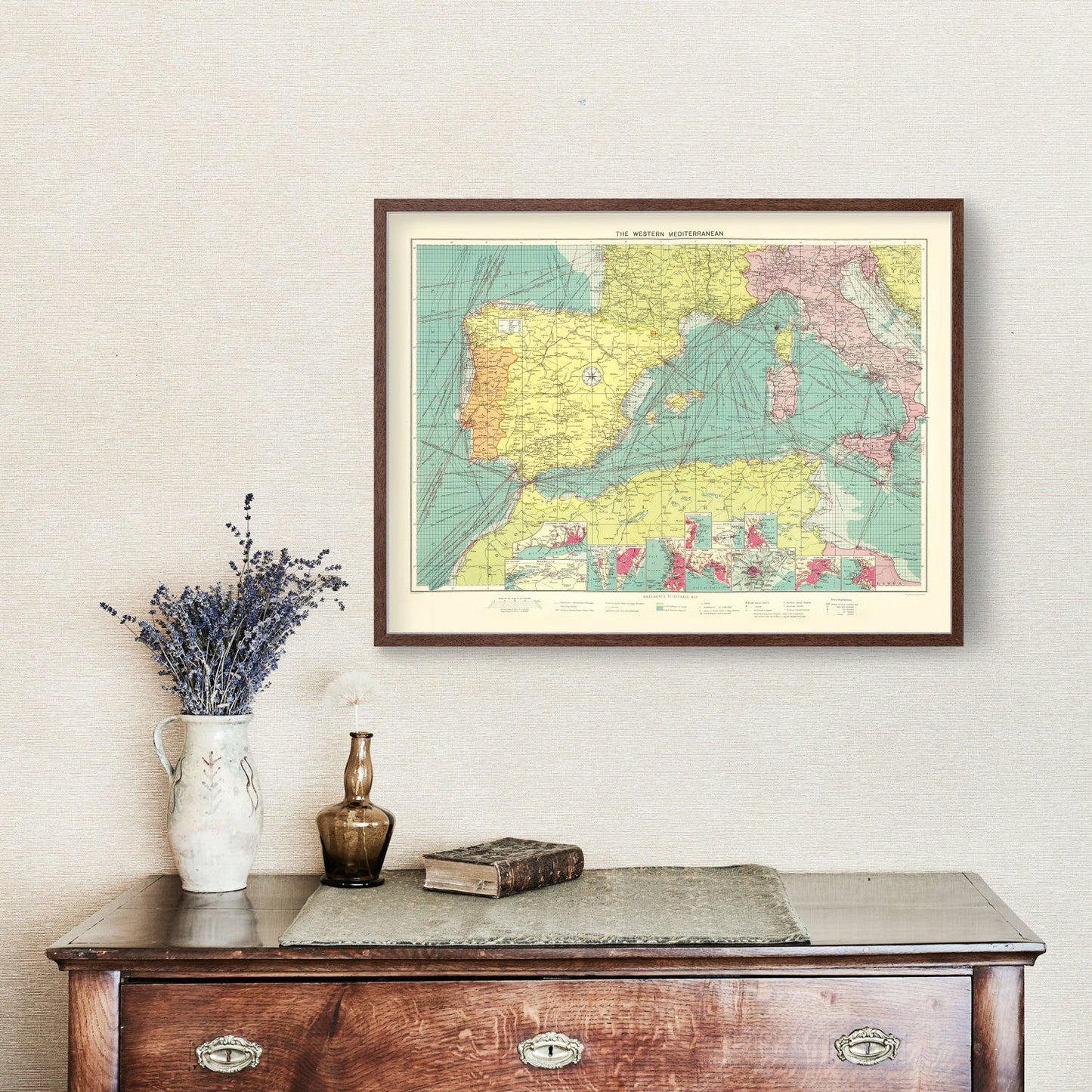 Vintage Map of the Western Mediterranean Sea 1922