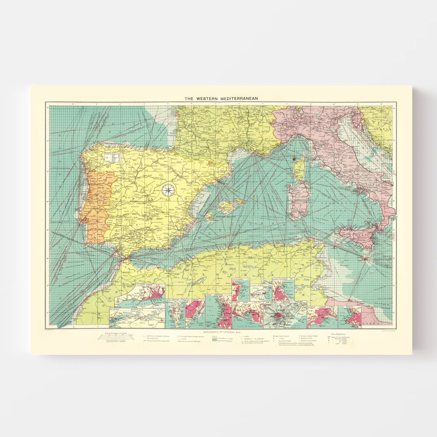 Vintage Map of the Western Mediterranean Sea 1922