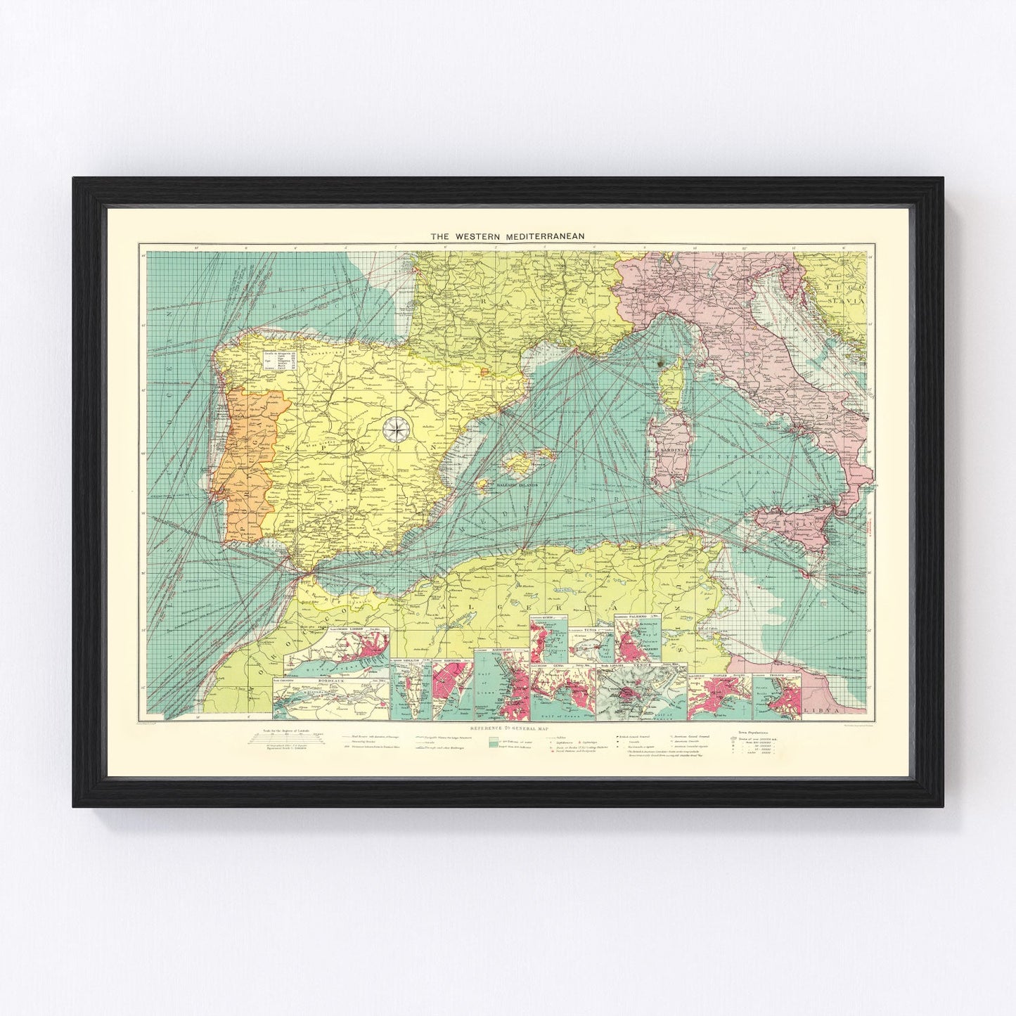 Vintage map of the Western Mediterranean Sea, 1922 - nautical restored print