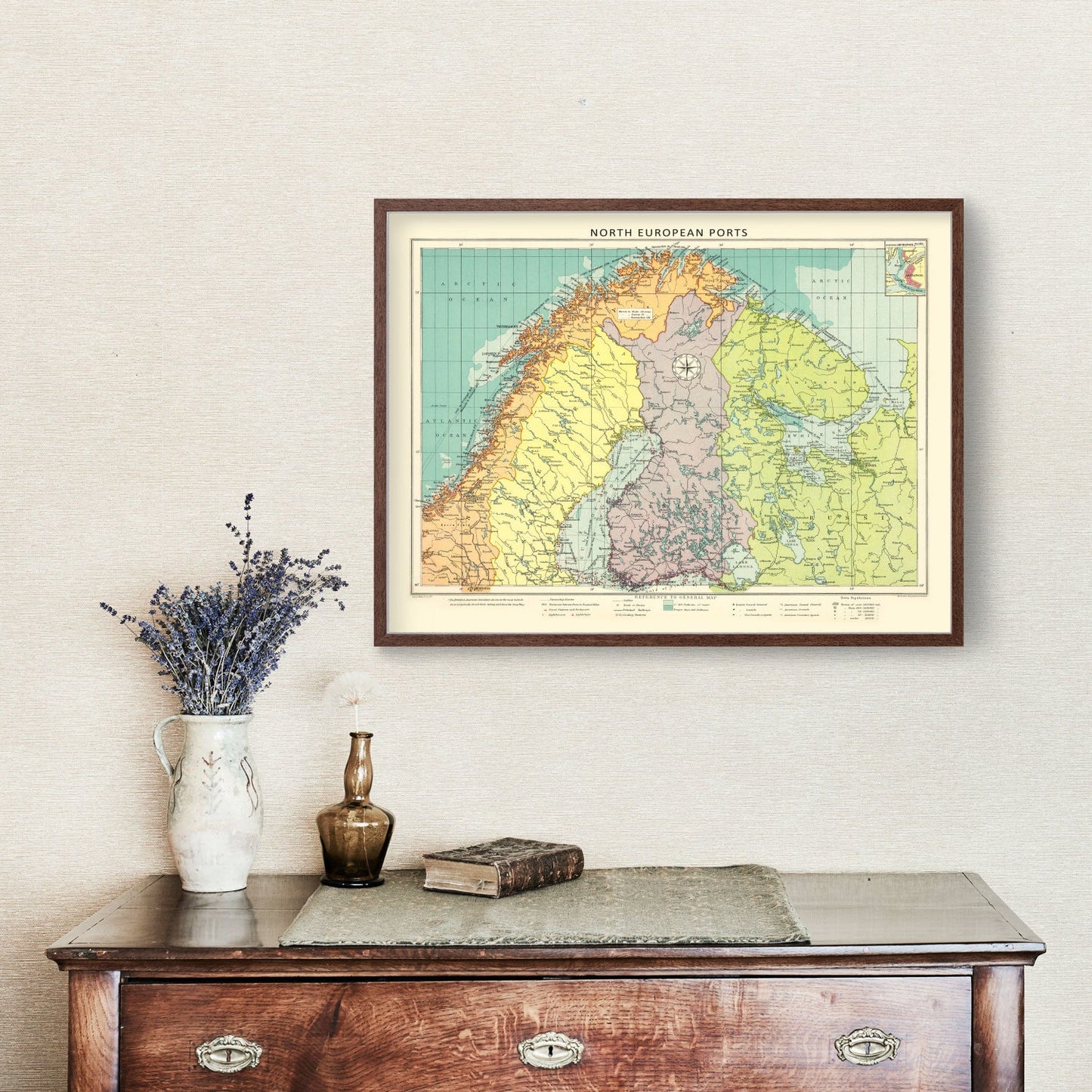 Vintage Map of Northern European Ports, Norway, 1922
