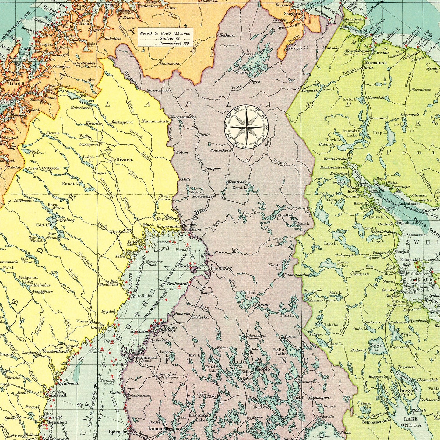 Vintage Map of Northern European Ports, Norway, 1922