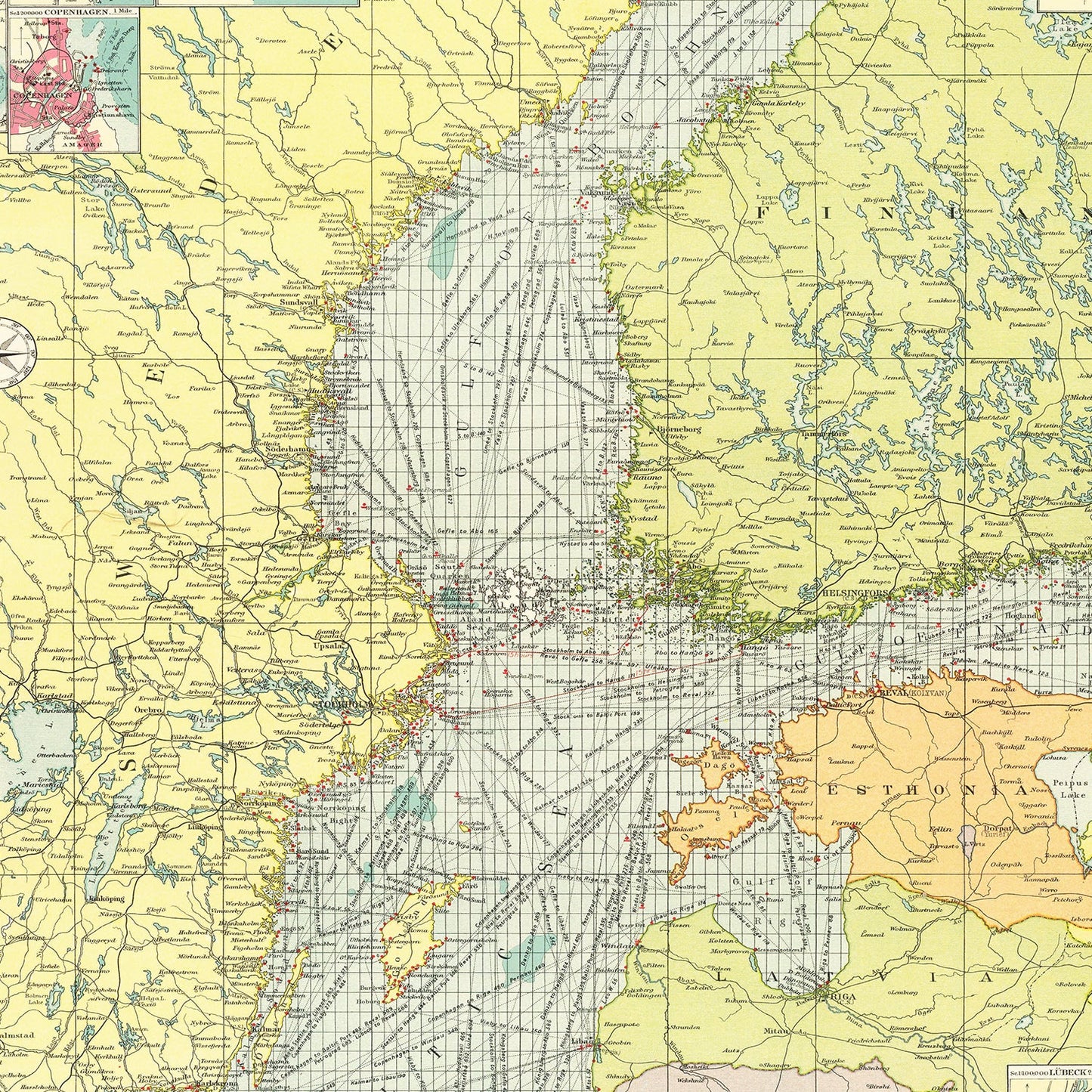 Vintage Map of the Baltic Sea, 1922