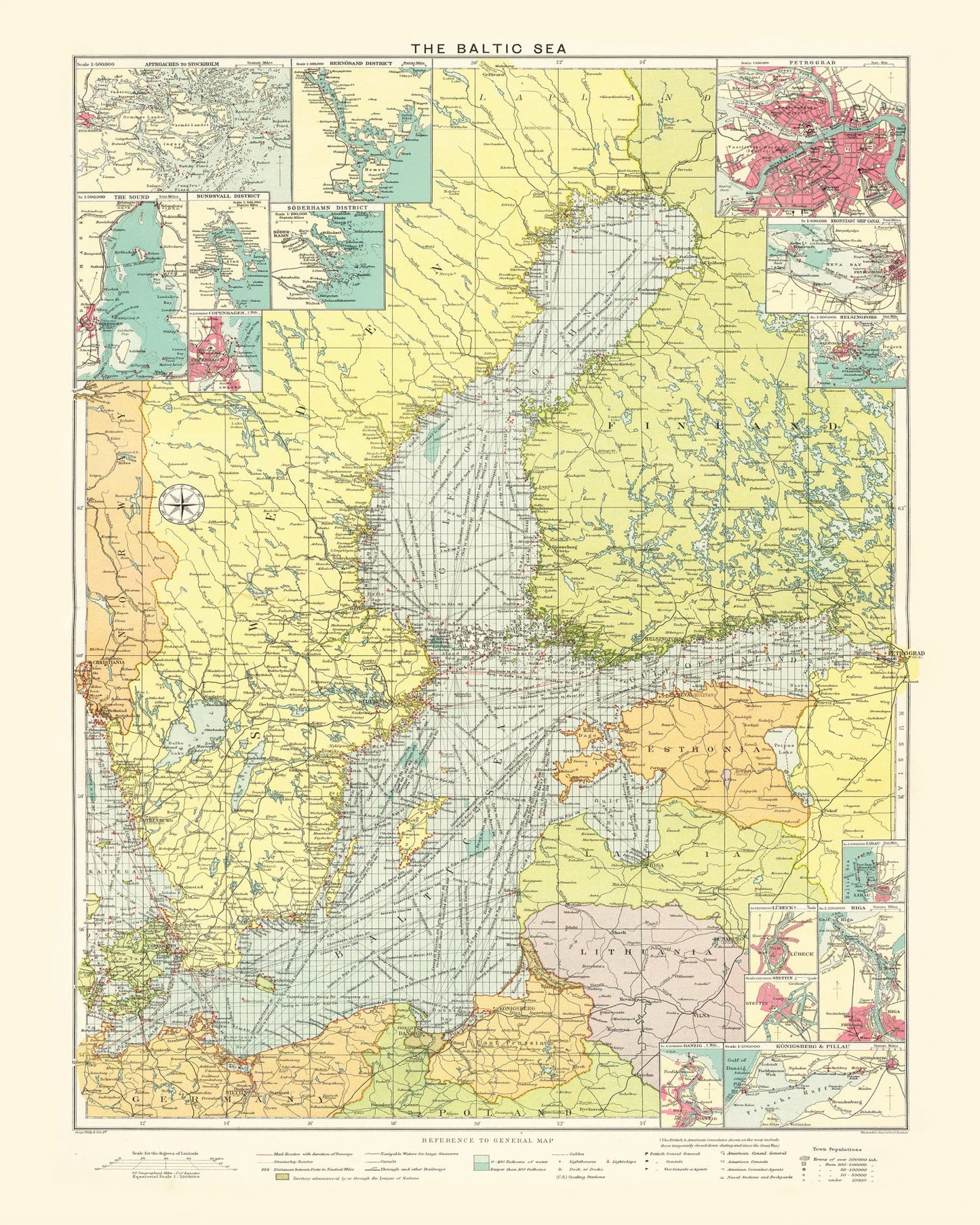 Vintage Map of the Baltic Sea, 1922