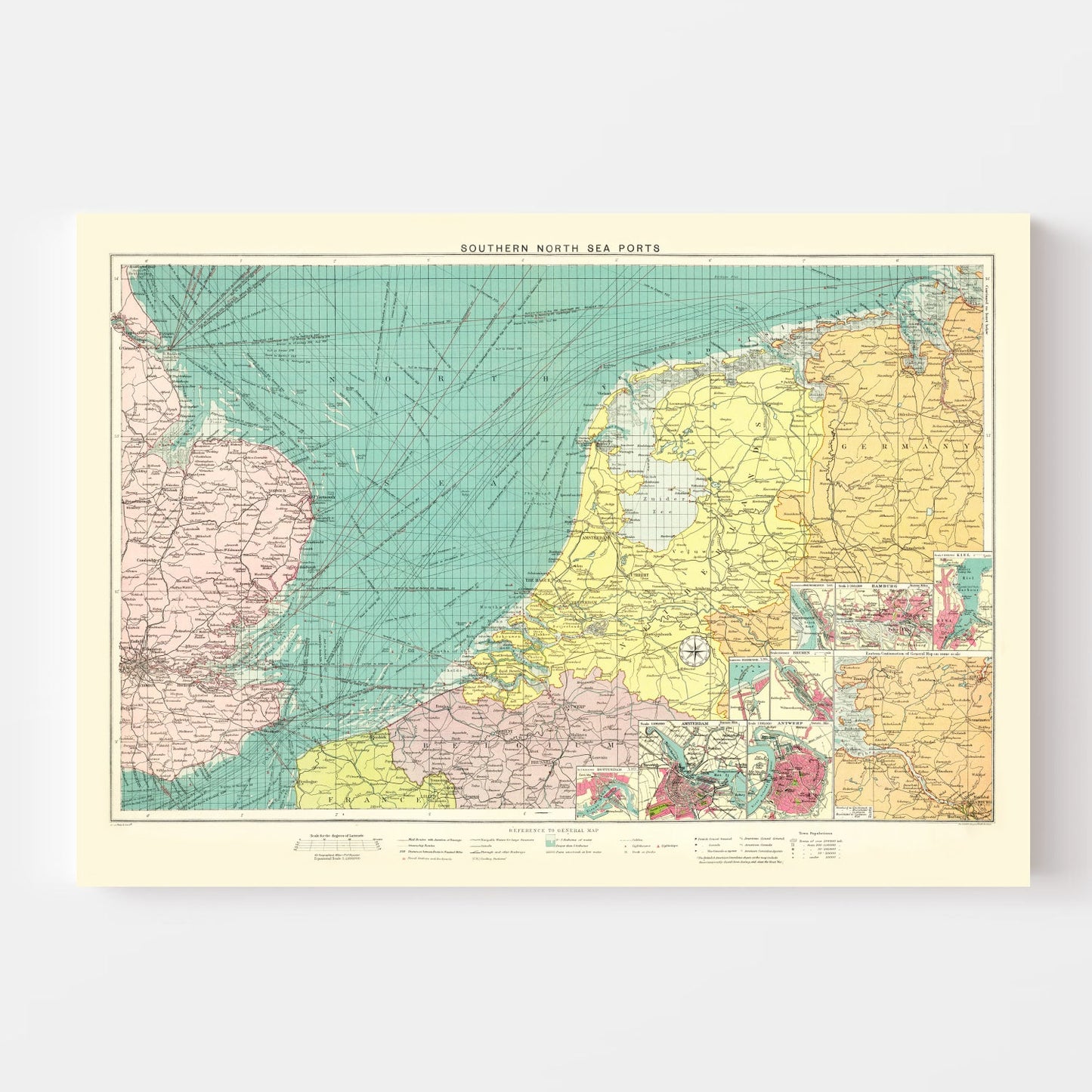 Vintage Map of Southern North Sea Ports, 1922