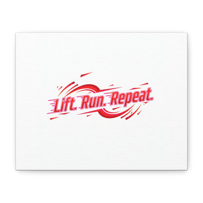 Lift Run Repeat gym motivation canvas wall art in red and neon lettering