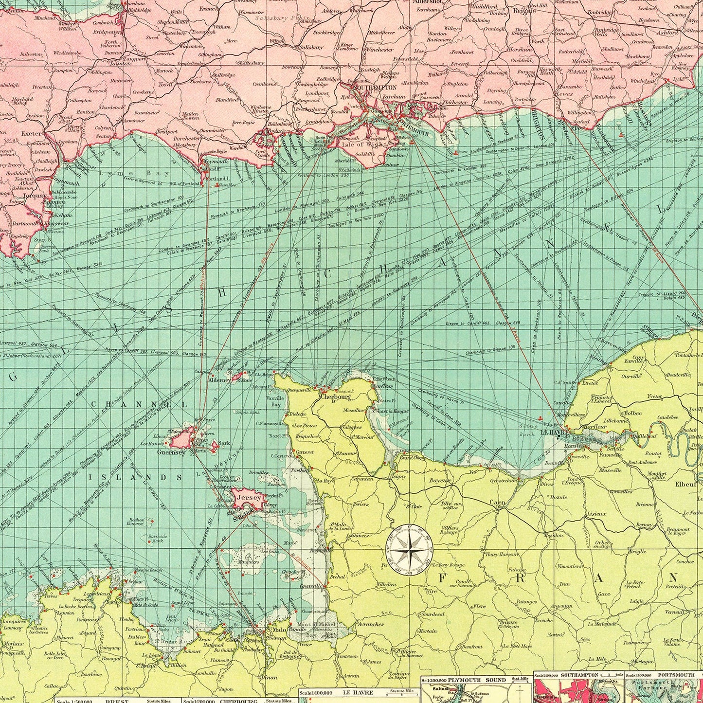 Vintage Map of the English Channel, 1922