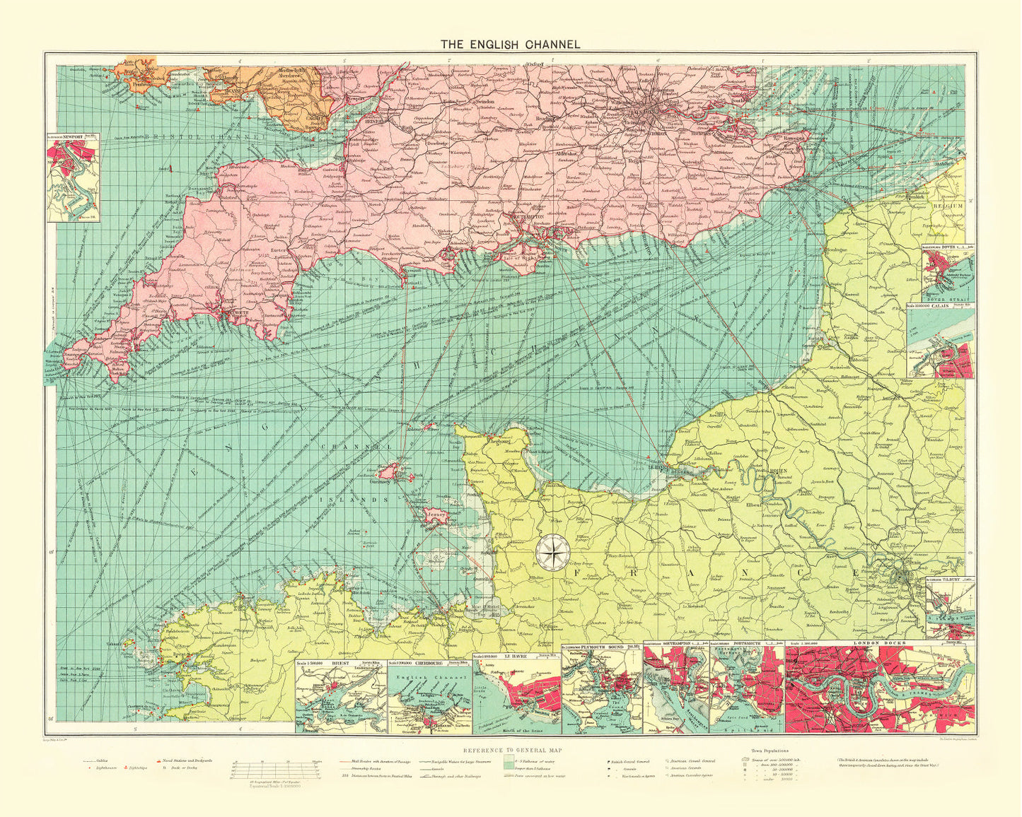 Vintage Map of the English Channel, 1922