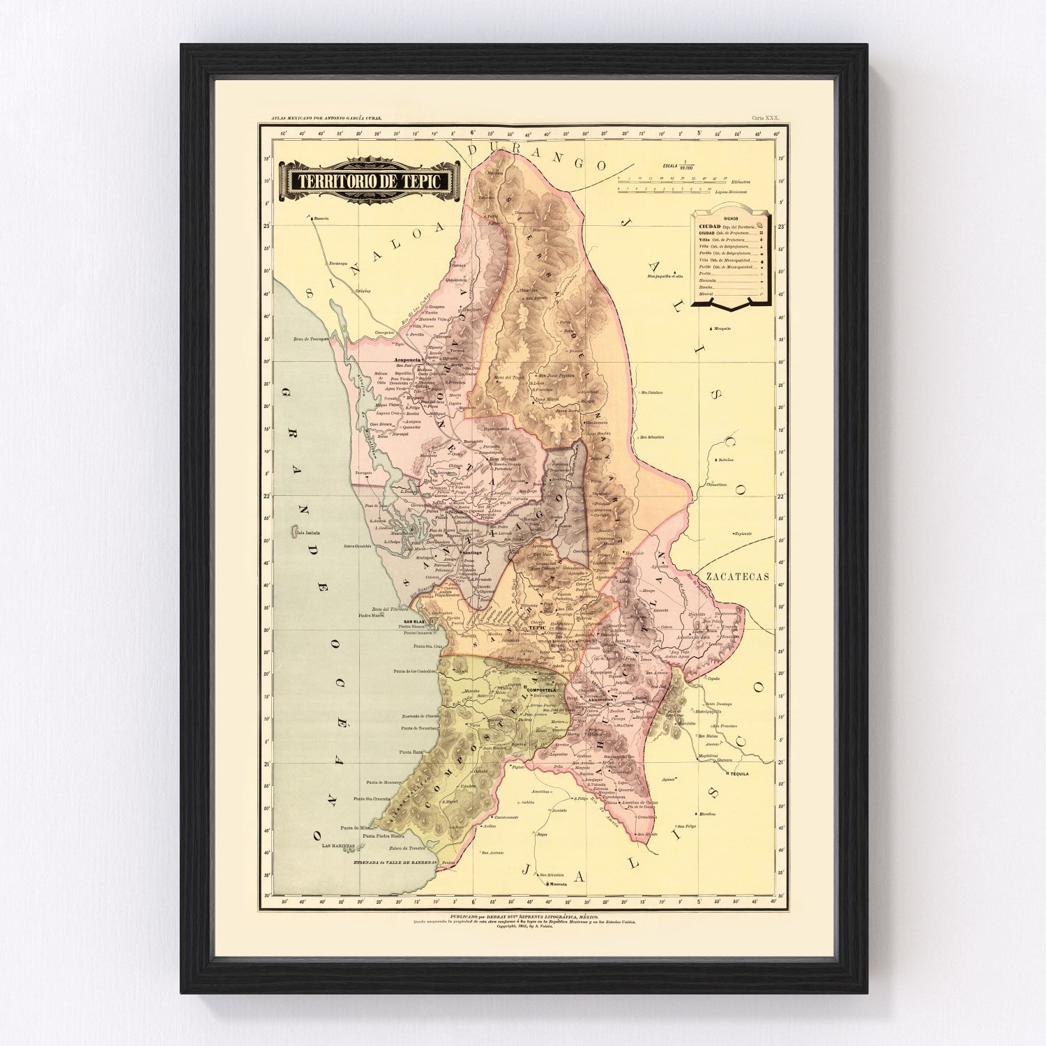 vintage map of Tepic, Mexico, 1886