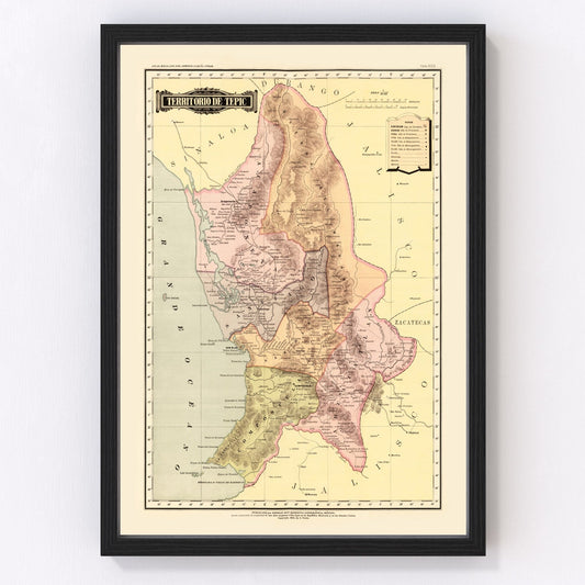 vintage map of Tepic, Mexico, 1886