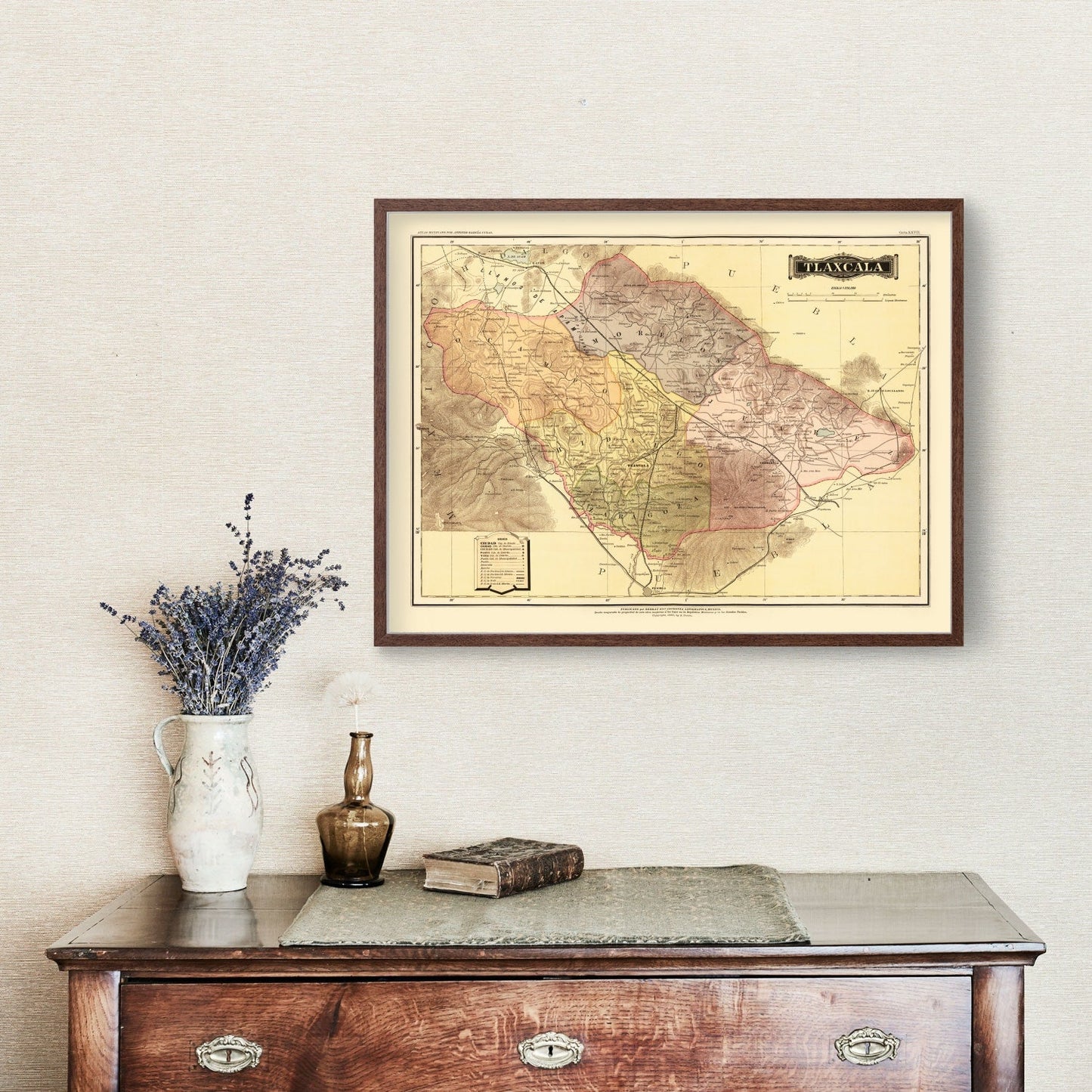 Vintage Map of Tlaxcala, Mexico, 1886