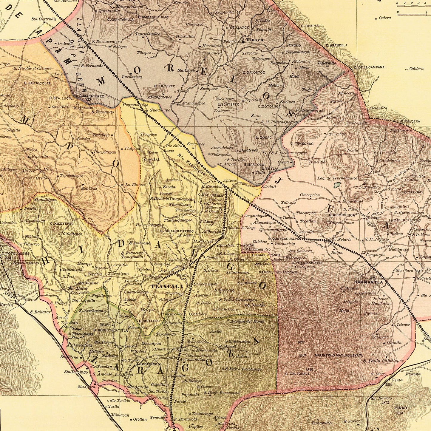 Vintage Map of Tlaxcala, Mexico, 1886