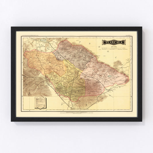 vintage map of Tlaxcala, Mexico, 1886