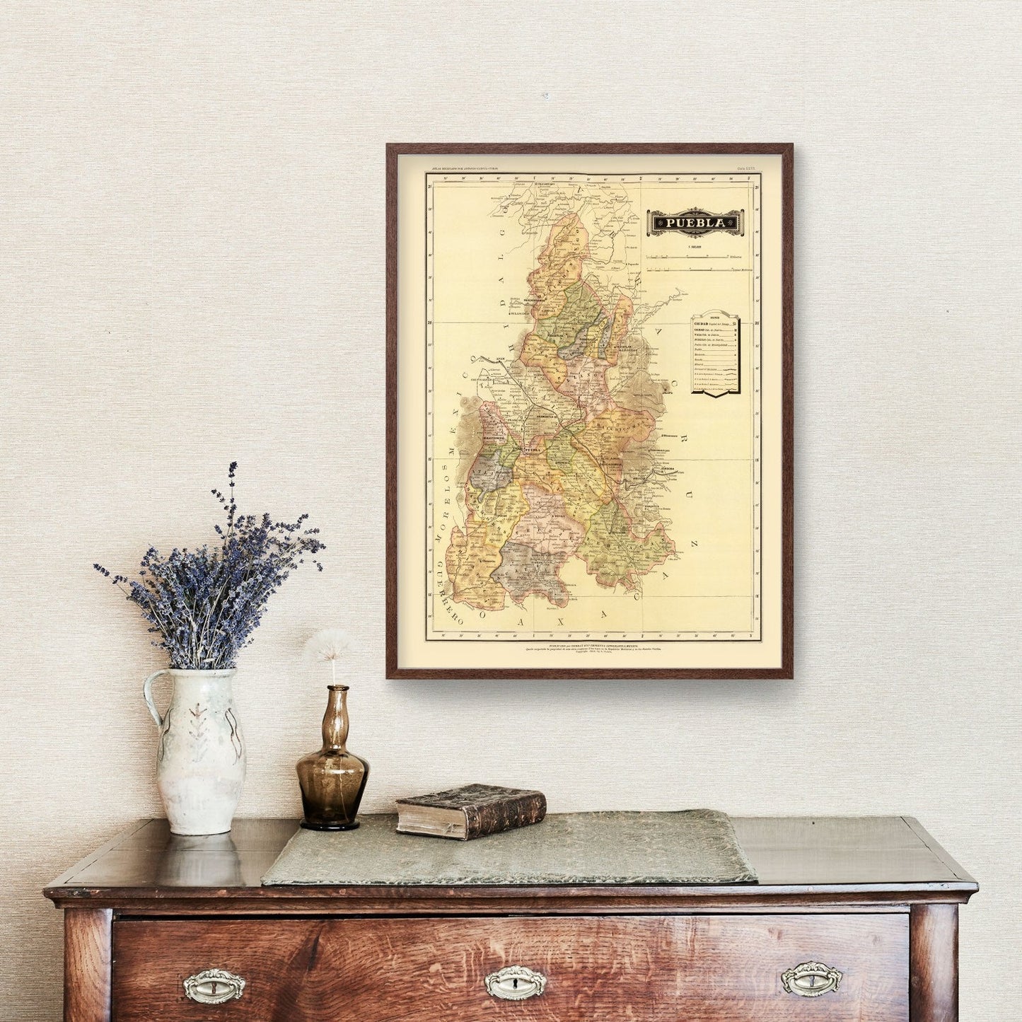 Vintage Map of Puebla, Mexico, 1886