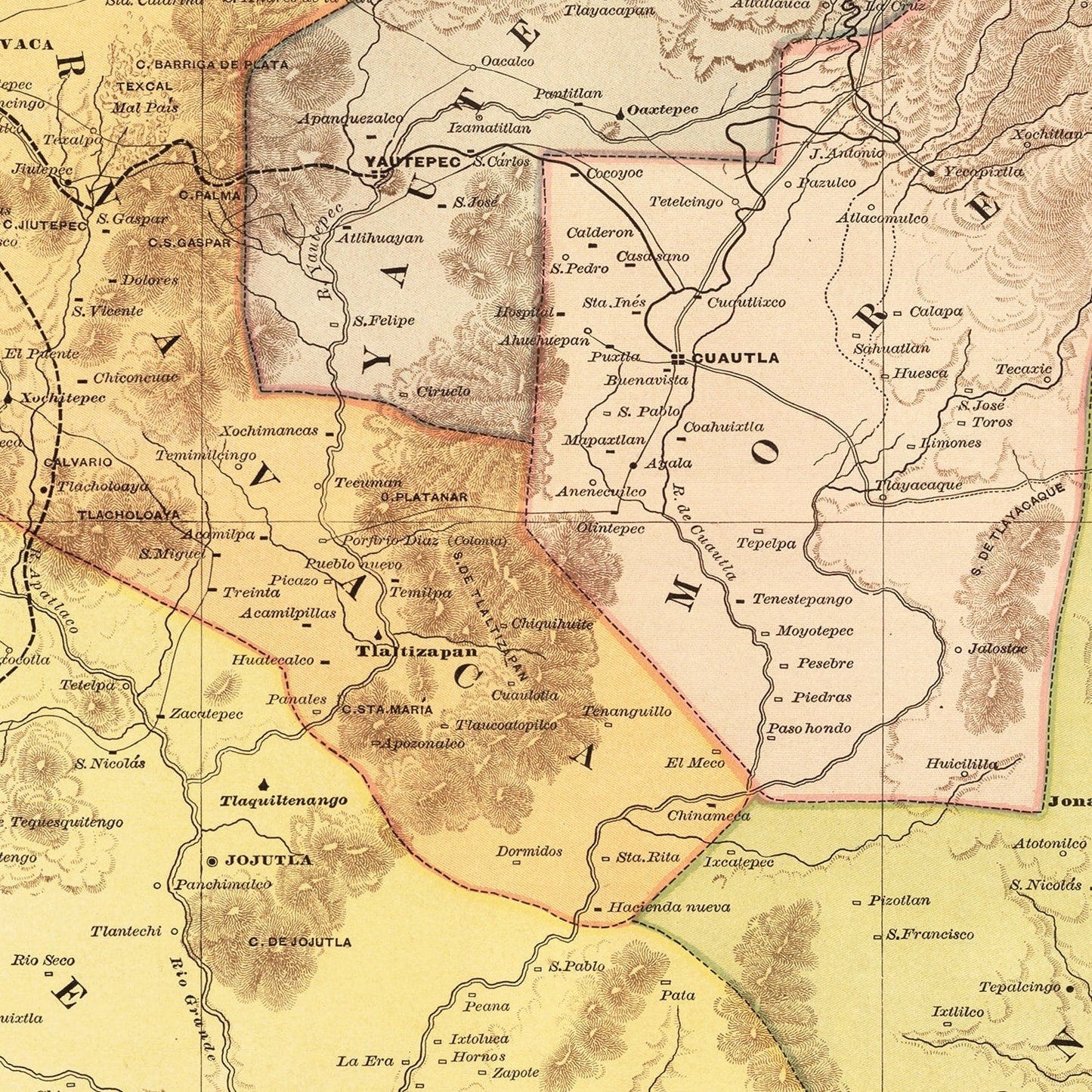 Vintage Map of Morelos, Mexico, 1886