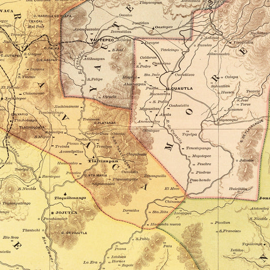 Vintage Map of Morelos, Mexico, 1886