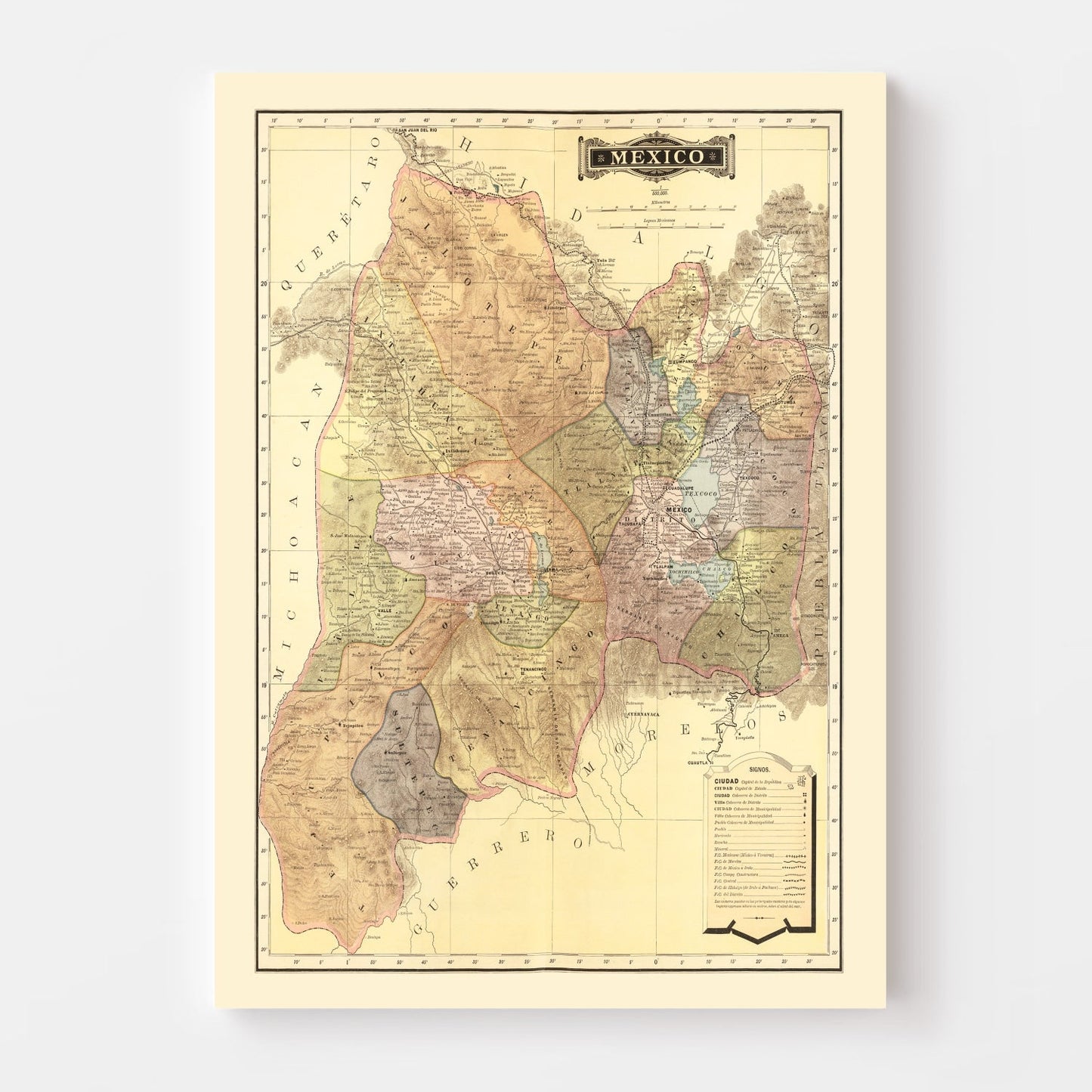 Vintage Map of Mexico, 1886