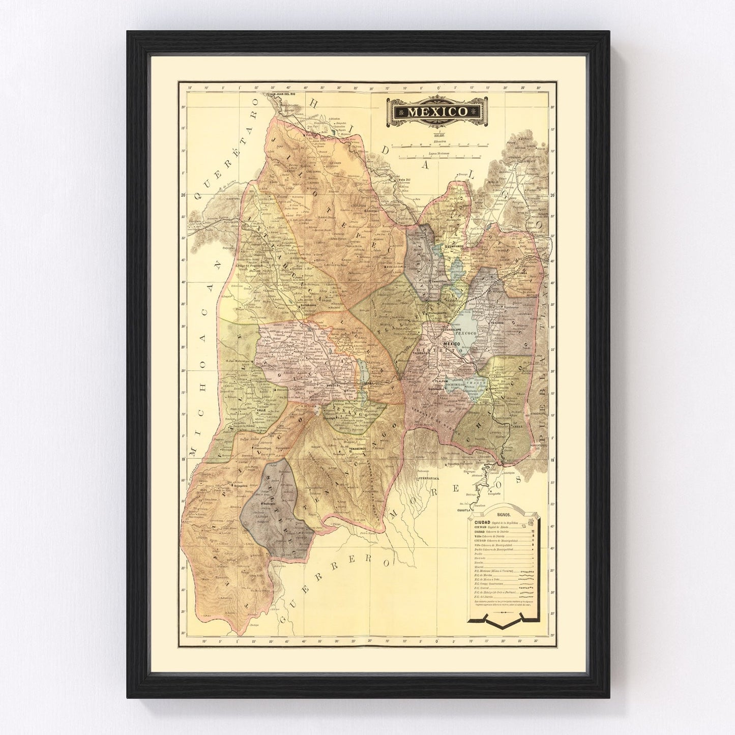 vintage map of Mexico, 1886
