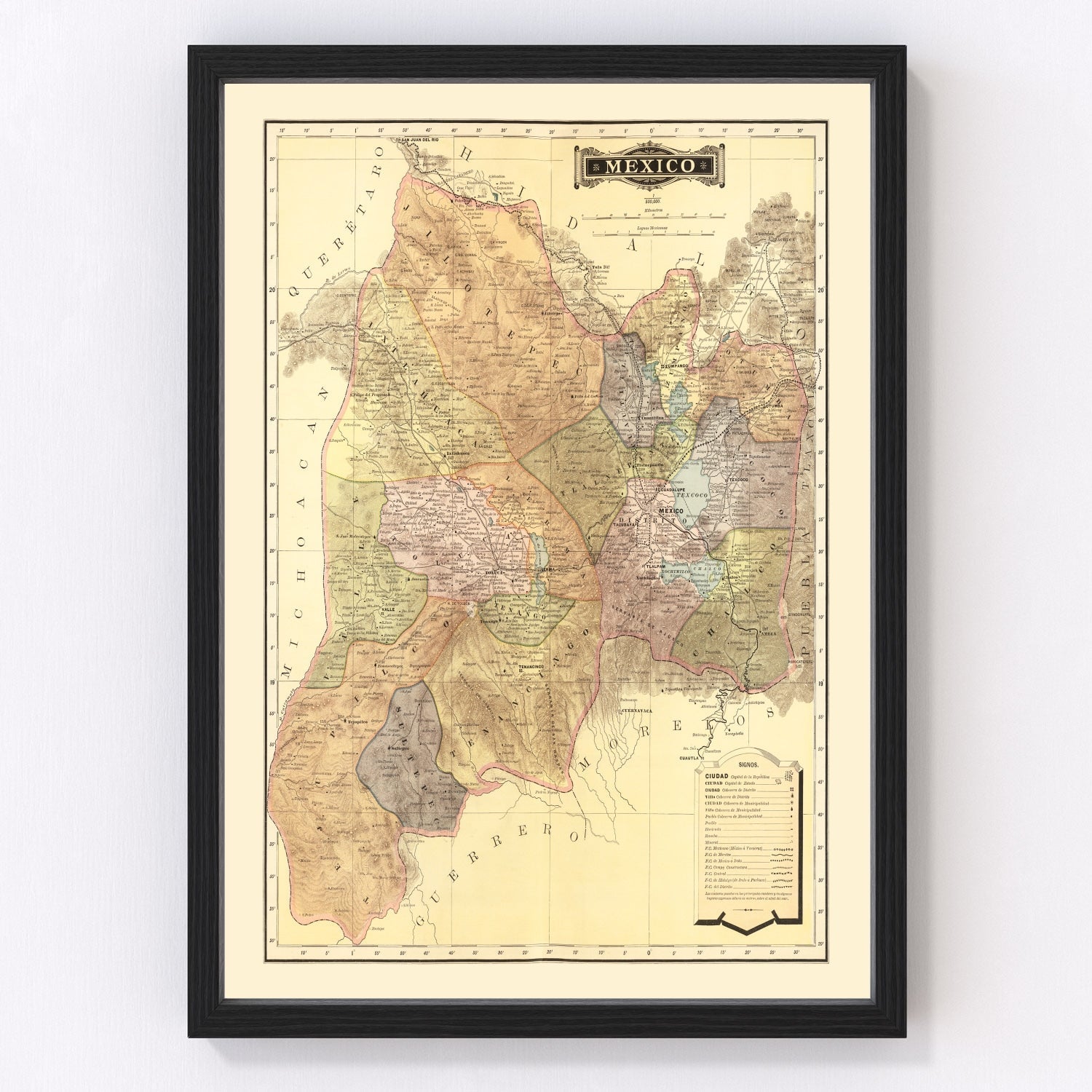vintage map of Mexico, 1886