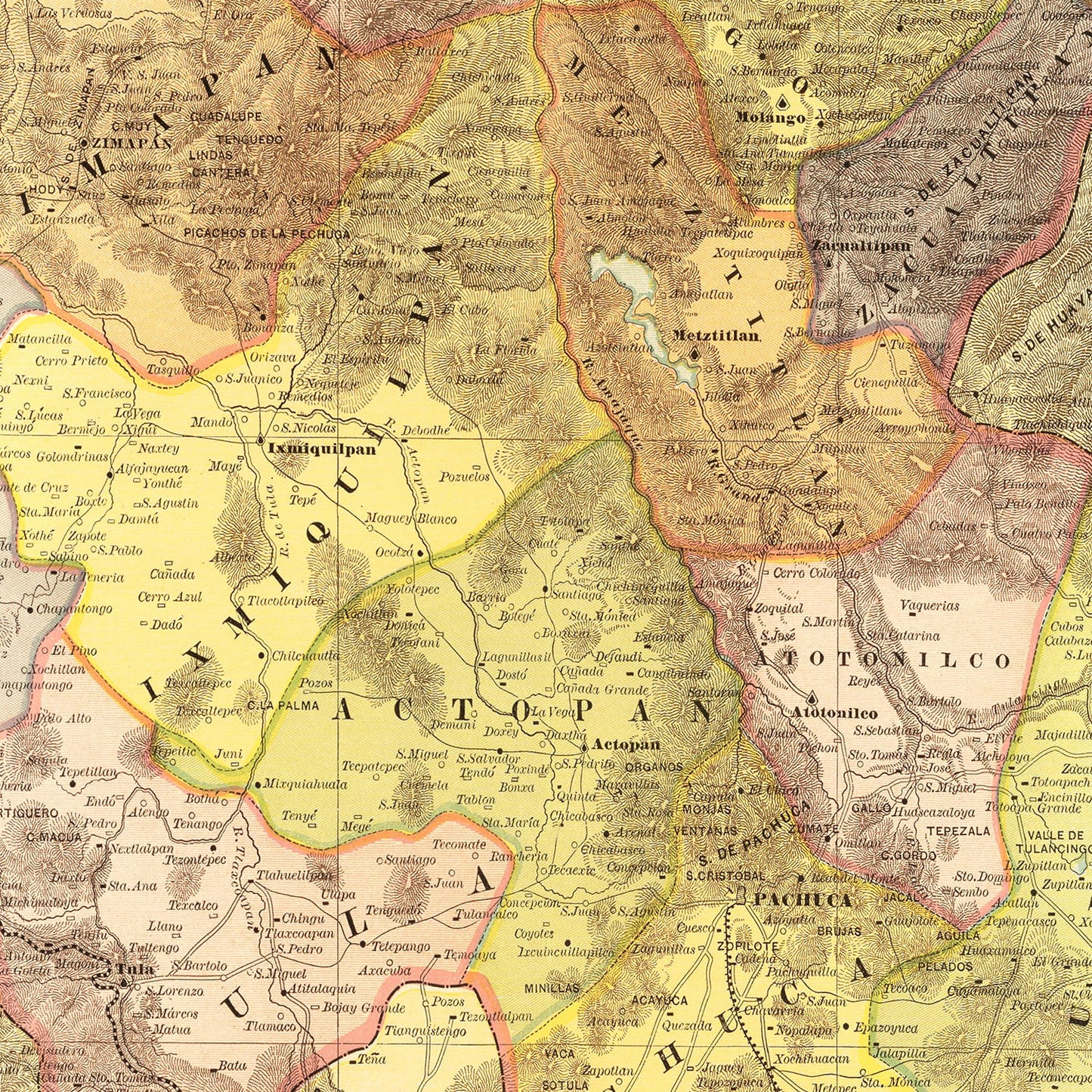 Vintage Map of Hidalgo, Mexico, 1886