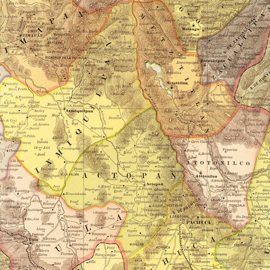 Vintage Map of Hidalgo, Mexico, 1886