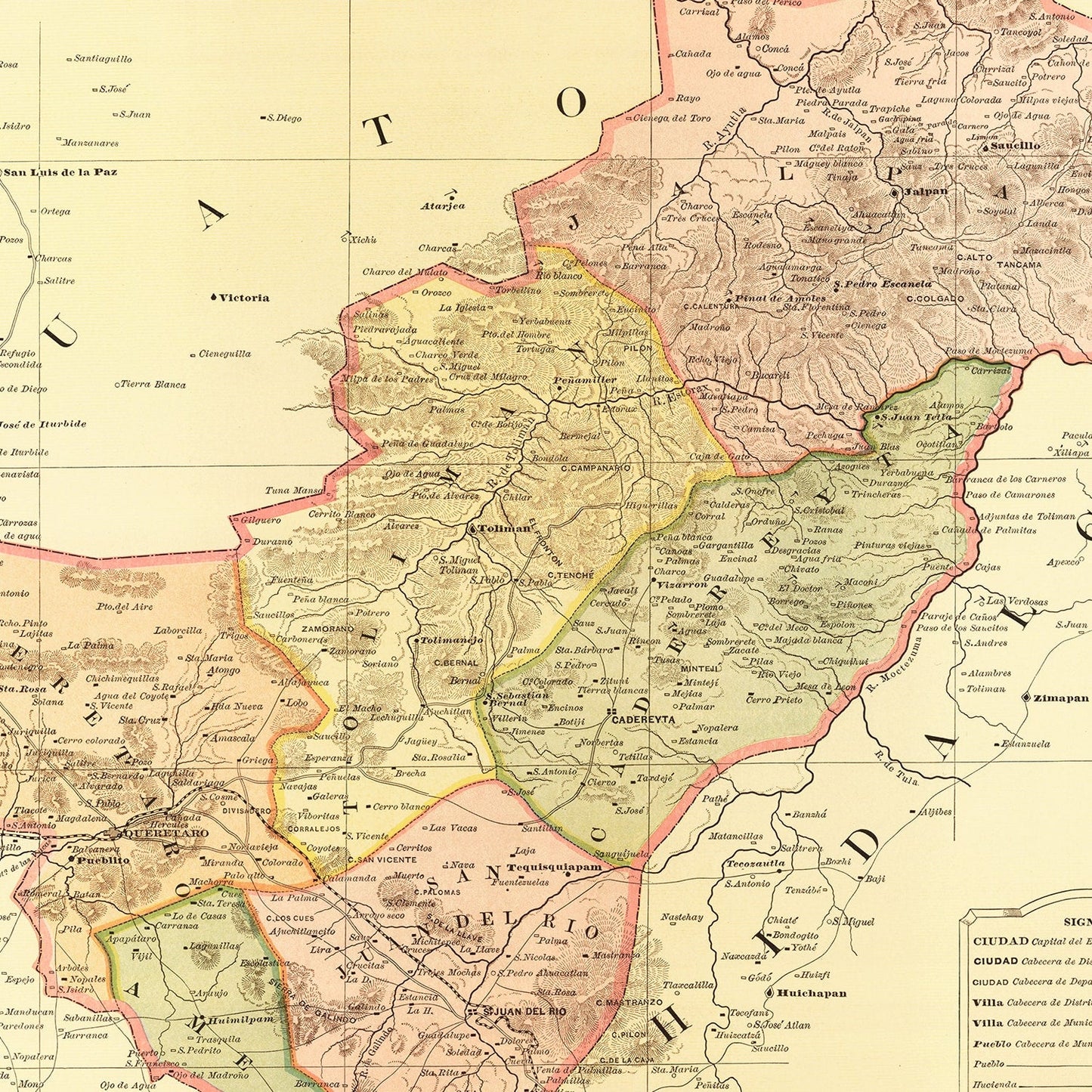 Vintage Map of Queretaro, Mexico, 1886