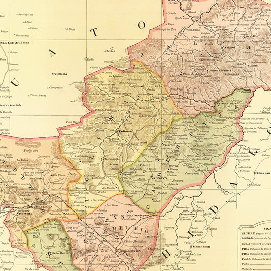 Vintage Map of Queretaro, Mexico, 1886