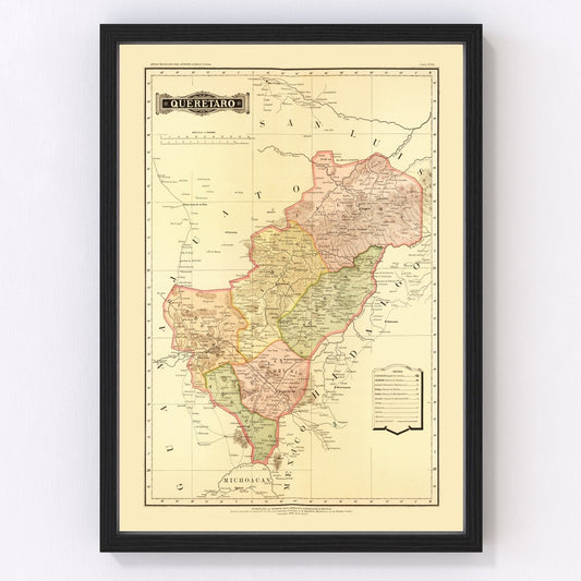 Vintage map of Queretaro, Mexico, 1886