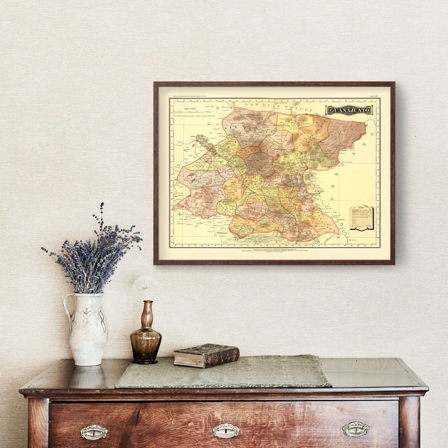 Vintage Map of Guanajuato, Mexico, 1886