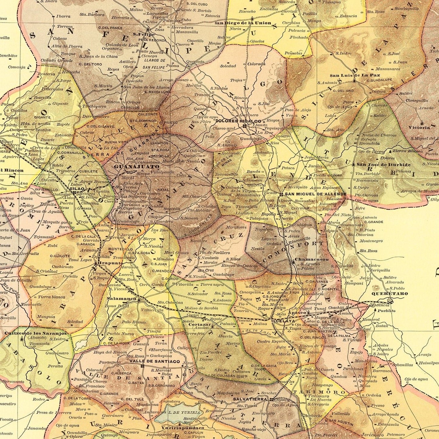Vintage Map of Guanajuato, Mexico, 1886