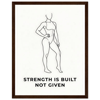 Women Fitness Poster - Strength Is Built Not Given - 27x35 cm / 11x14″ - Dark wood frame / Ready-to-hang - Sparkycare