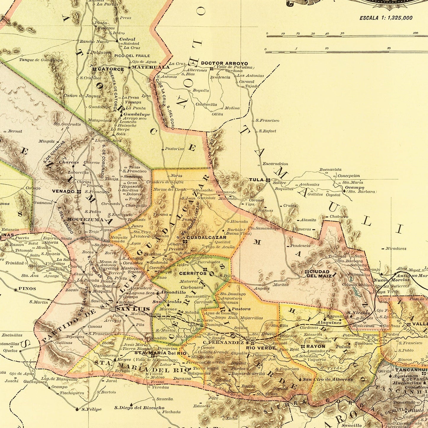 Vintage Map of San Luis Potosi, Mexico, 1886