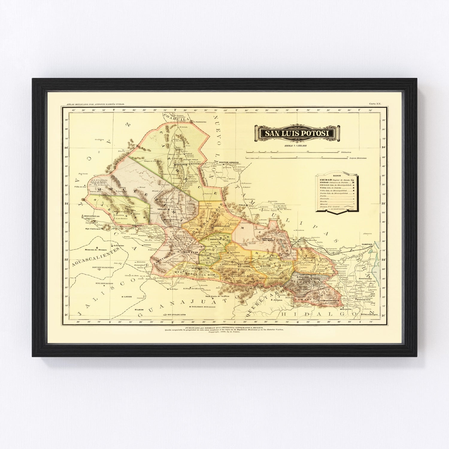 Vintage map of San Luis Potosi, Mexico, 1886