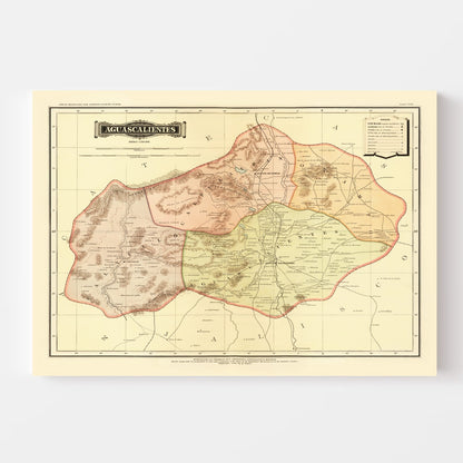 Vintage Map of Aguascalientes, Mexico, 1886