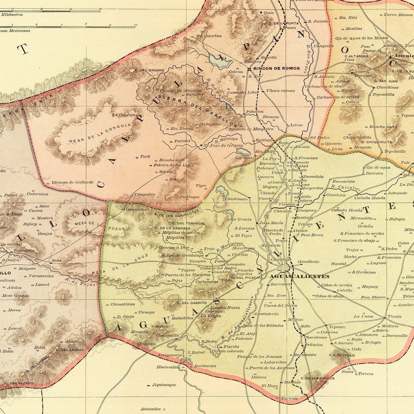 Vintage Map of Aguascalientes, Mexico, 1886