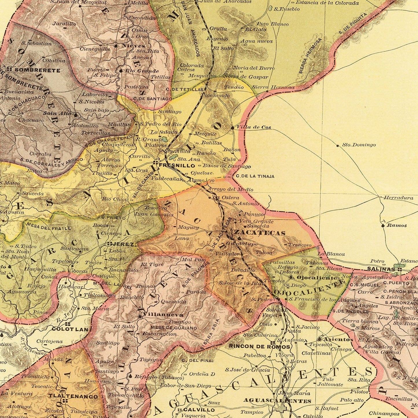 Vintage Map of Zacatecas, Mexico, 1886