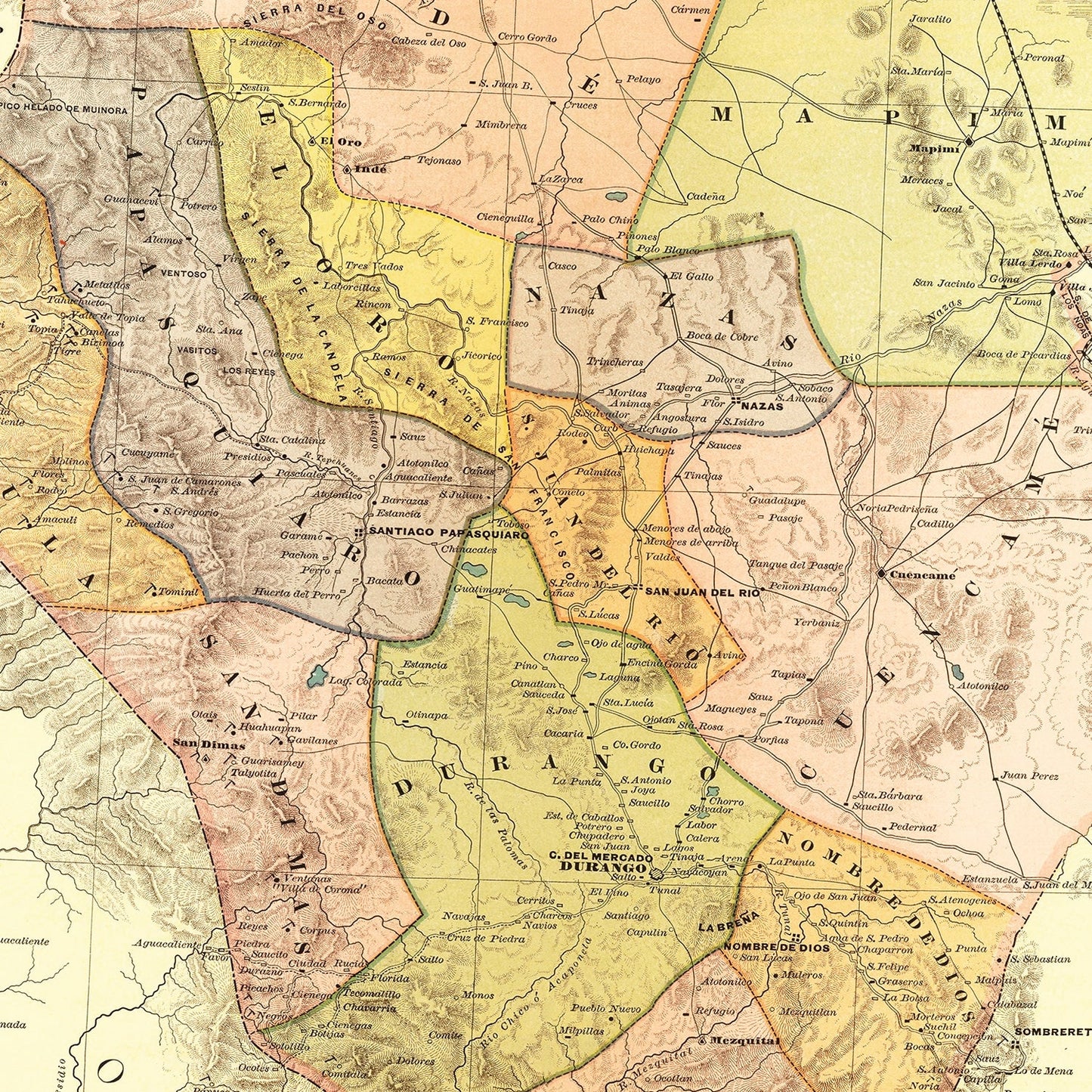 Vintage Map of Durango, Mexico, 1886