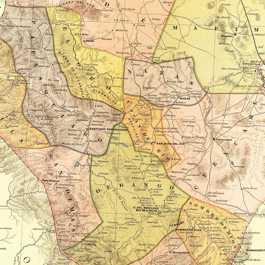 Vintage Map of Durango, Mexico, 1886