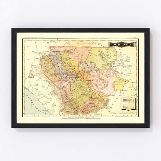 Vintage map of Durango, Mexico, 1886