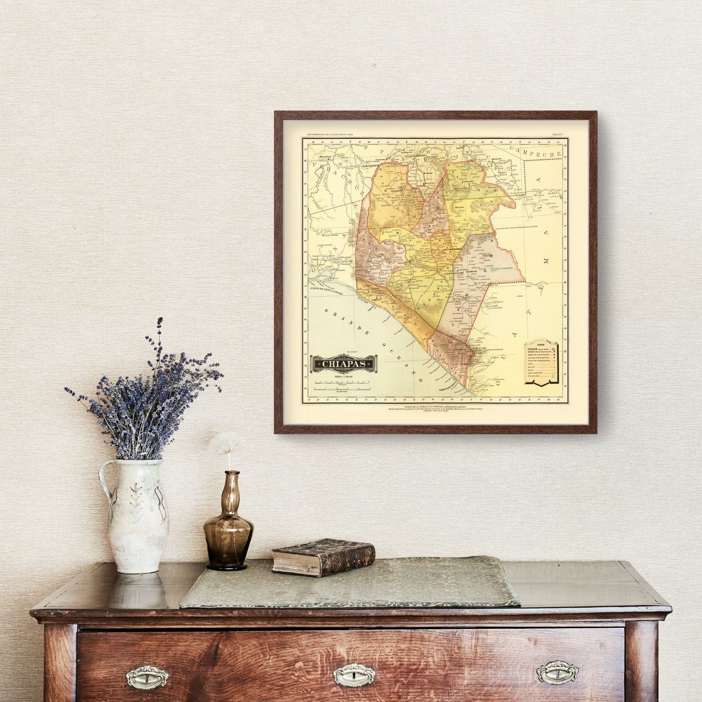Vintage Map of Chiapas, Mexico, 1886