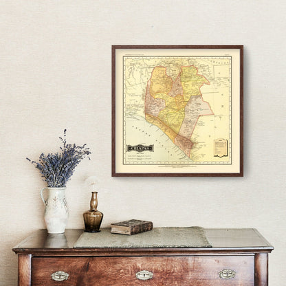 Vintage Map of Chiapas, Mexico, 1886