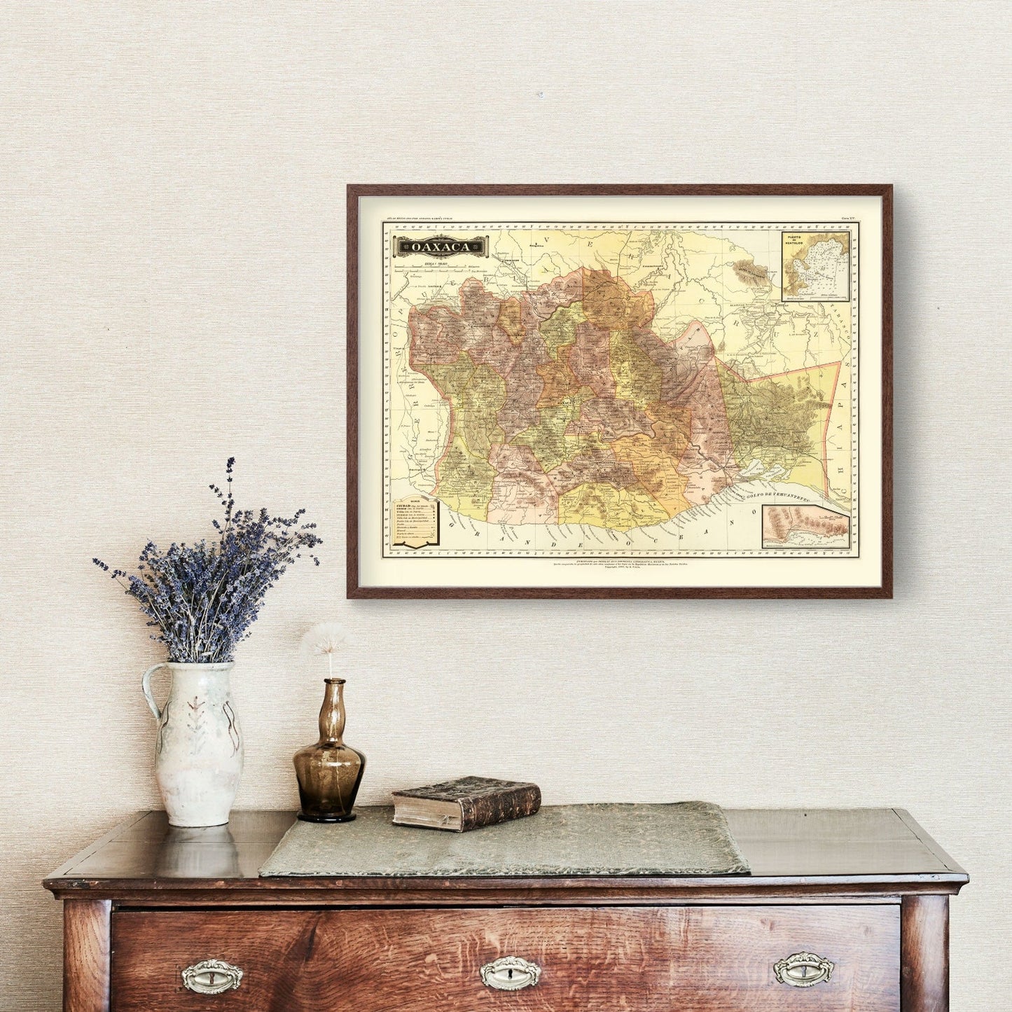 Vintage Map of Oaxaca, Mexico, 1886