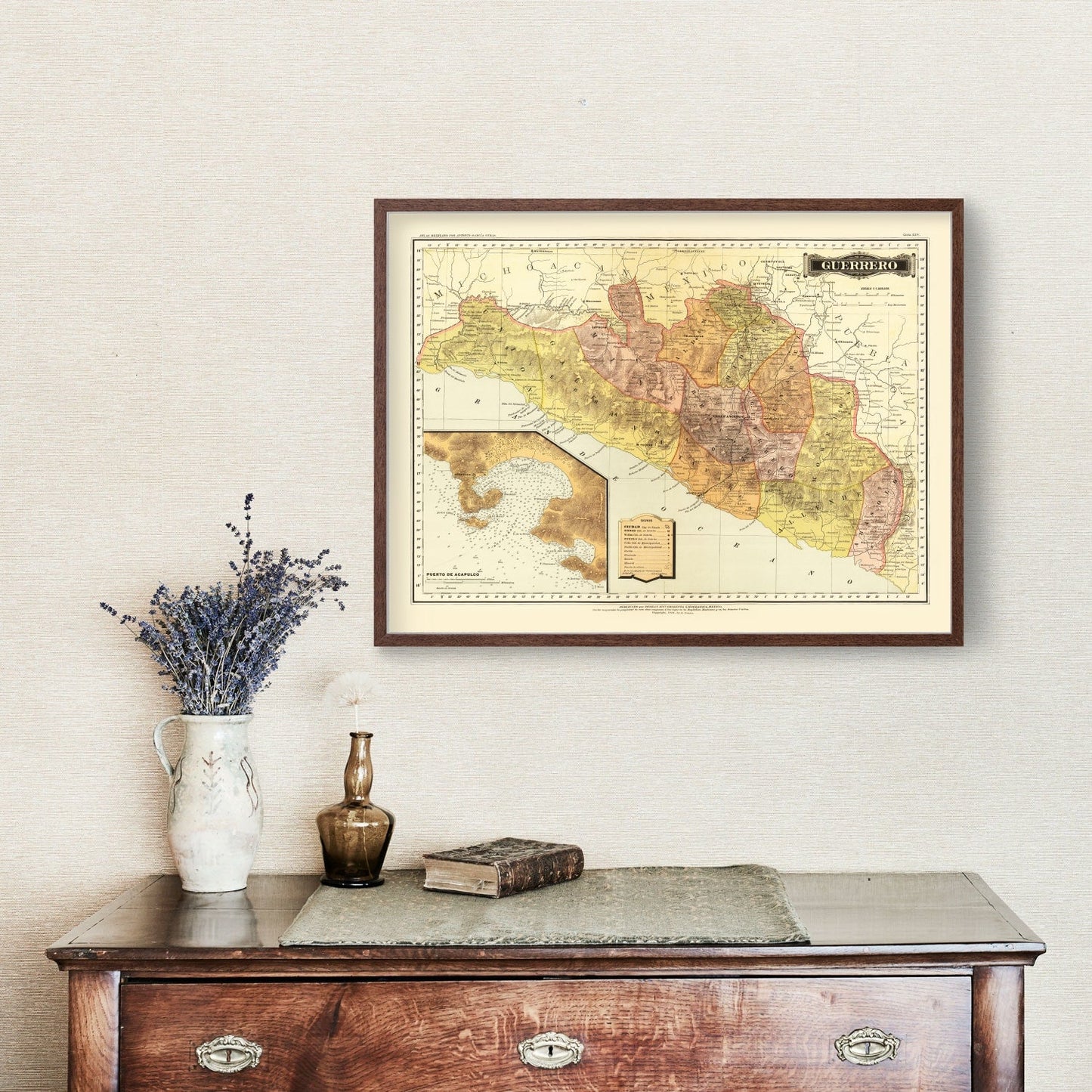 Vintage Map of Guerrero, Mexico, 1886