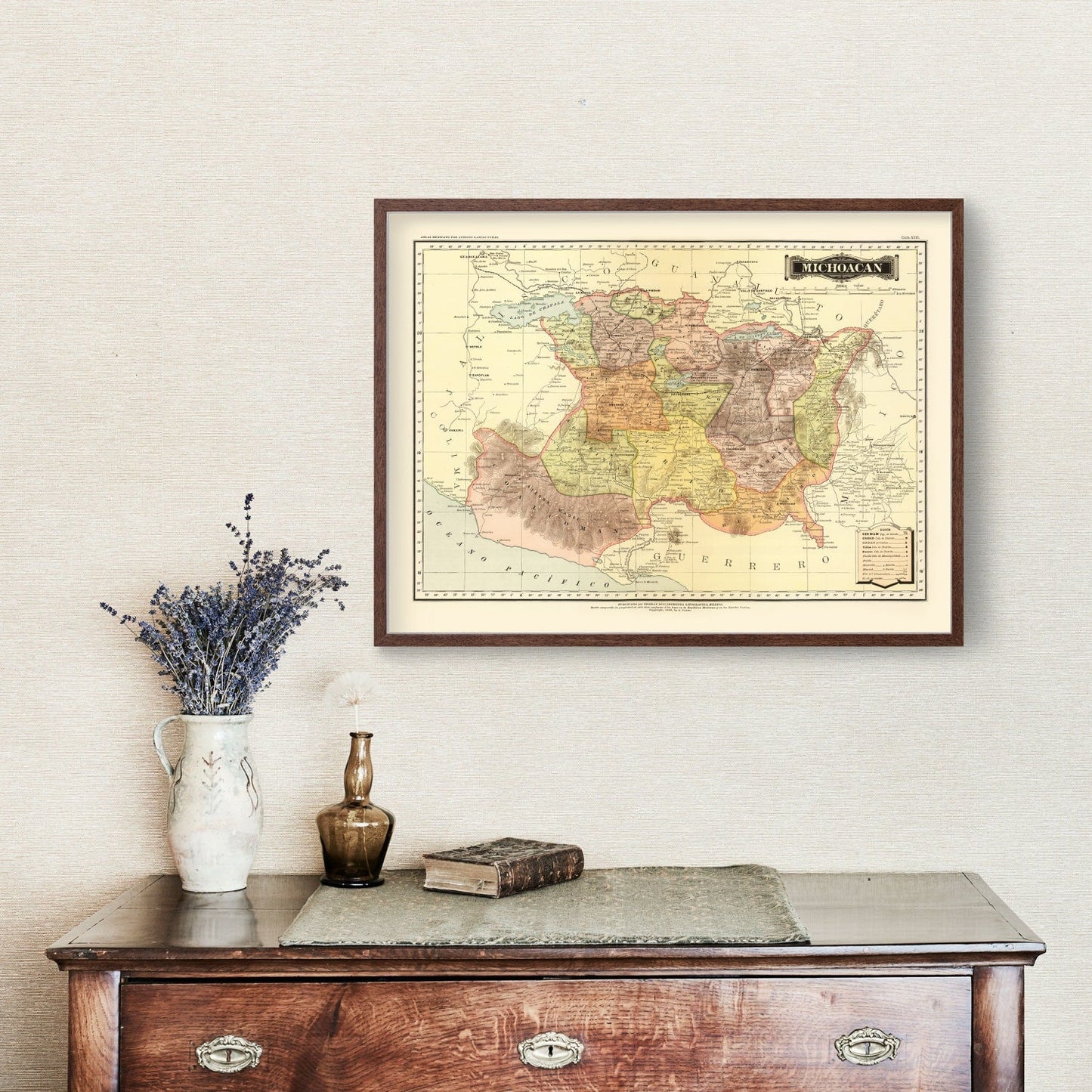 Vintage Map of Michoacan, Mexico, 1886
