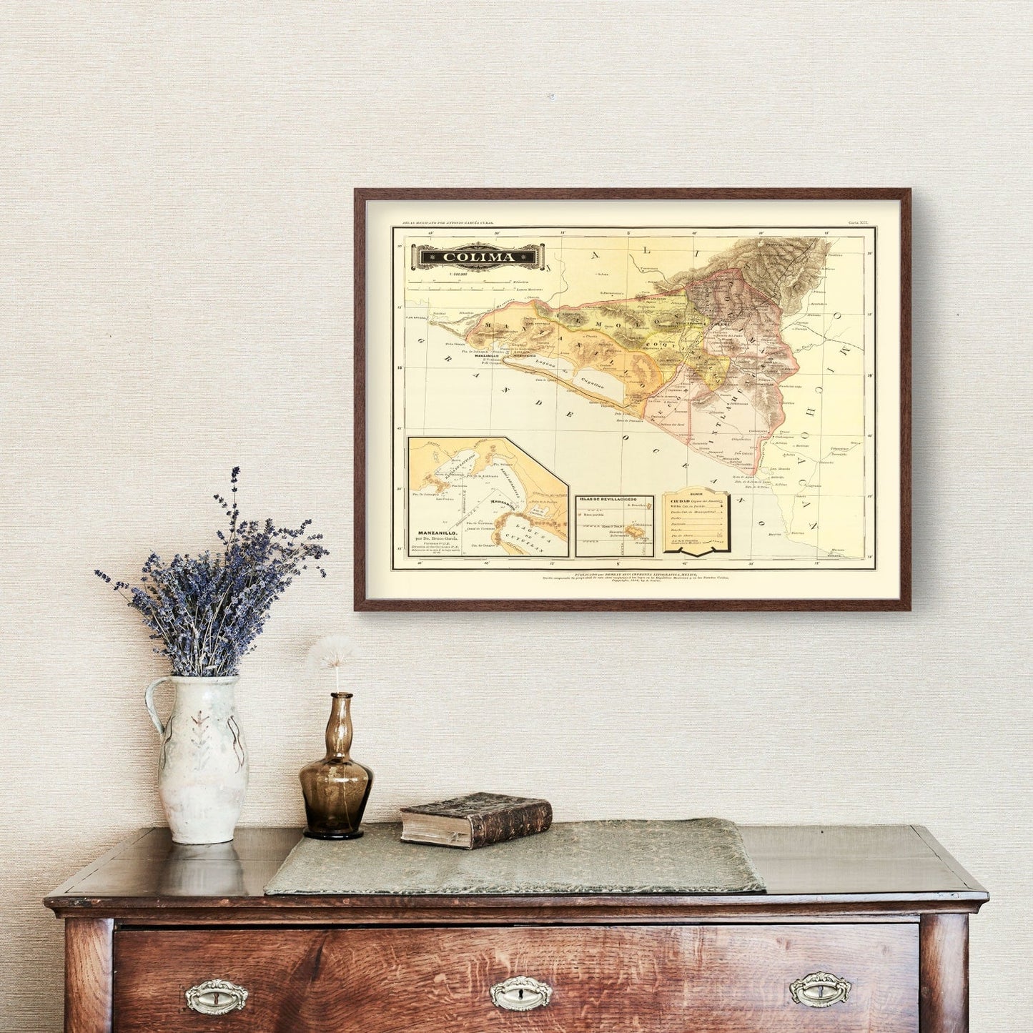 Vintage Map of Colima, Mexico, 1886