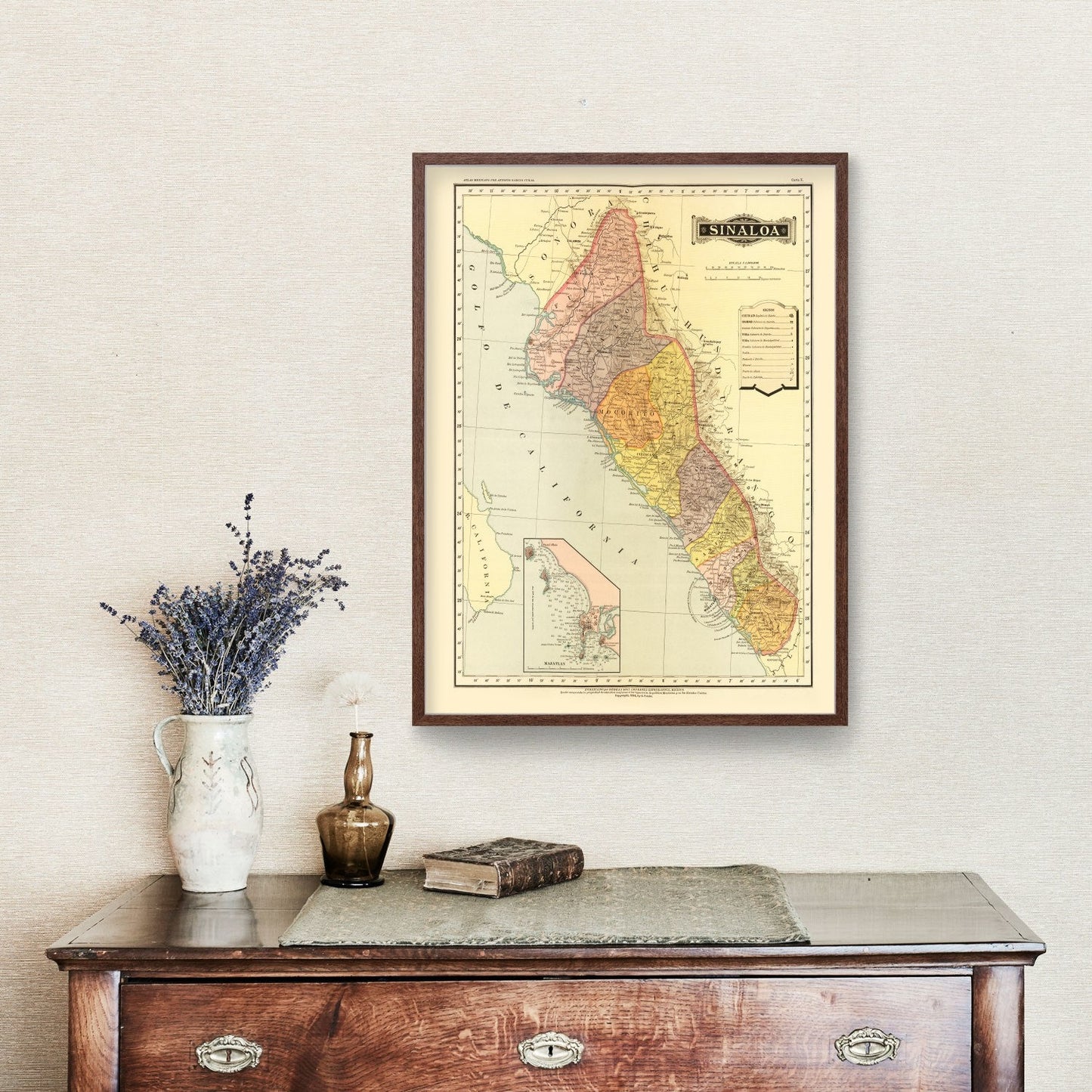 Vintage Map of Sinaloa, Mexico, 1886