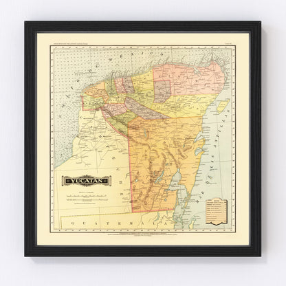 Vintage 1886 map of Yucatan Mexico, digitally restored print